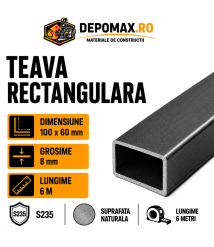 Teava rectangulara 100 x 60 x 8 mm, 6 metri